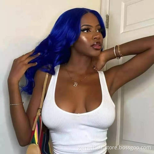 Dark Blue Wig Body Wave Colored For Black Women Human Hair Wigs  Hd Transparent Lace Frontal Part Wig